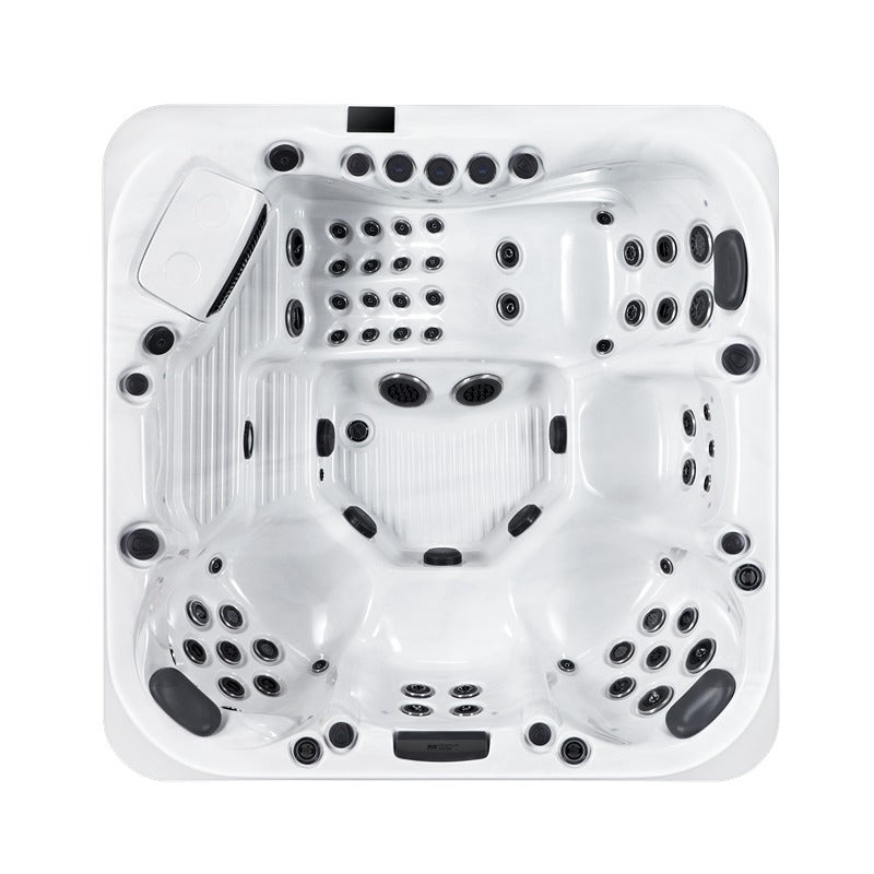 Top view of the Platinum Spas Positano Luxury Hot Tub with 62 jets, ergonomic lounger and versatile seating - luxurious Hot tub-layout for 6 Persons