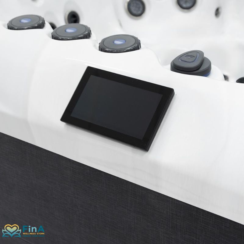 Touchscreen control panel "Platinum Spa Touch" on one Hot tub - elegant 7-inch display for intuitive control with WLAN function.
